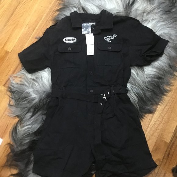 Candystripper Dinosaur embroidered Shorts romper OS New - Picture 1 of 4